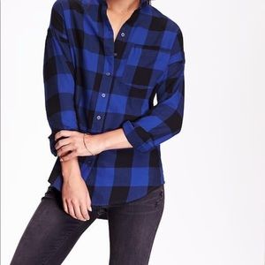 A blue and black hollister flannel